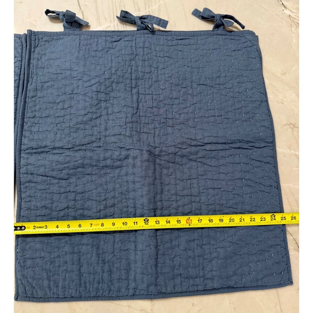 Pottery Barn Pick-Stitch Midnight Blue Cotton Linen Quilted Euro Shams Set of 2